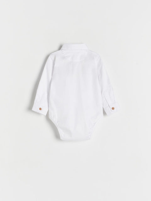 Reserved Baby Boy's White Buttoned Bodysuit With Navy Bow Tie | Reserved In Lebanon