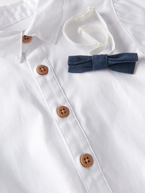Reserved Baby Boy's White Buttoned Bodysuit With Navy Bow Tie | Reserved In Lebanon