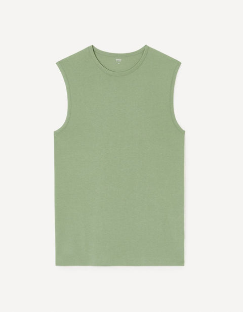 Celio Men's Khaki Green Round Neck Cotton Tank Top | Celio In Lebanon