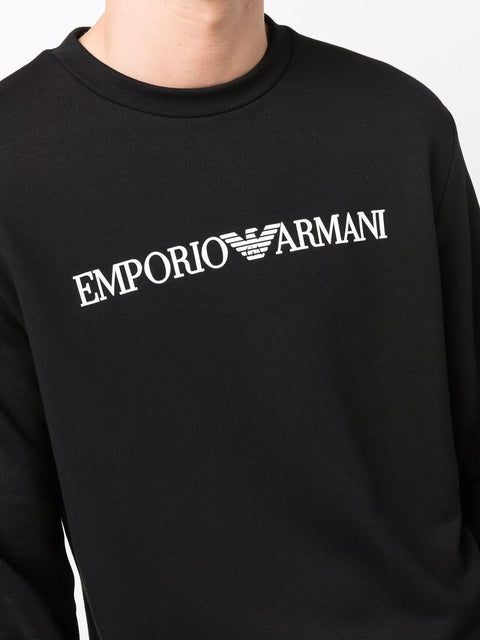 Emporio Armani Men's Black  With White Logo Print Sweatshirt    | Emporio Armani  in Lebanon