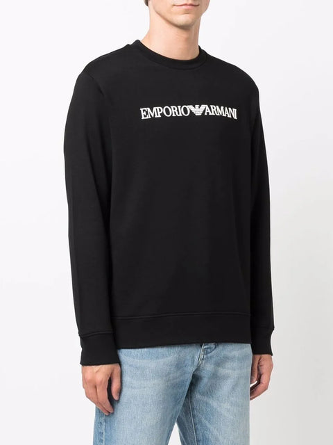 Emporio Armani Men's Black  With White Logo Print Sweatshirt    | Emporio Armani  in Lebanon