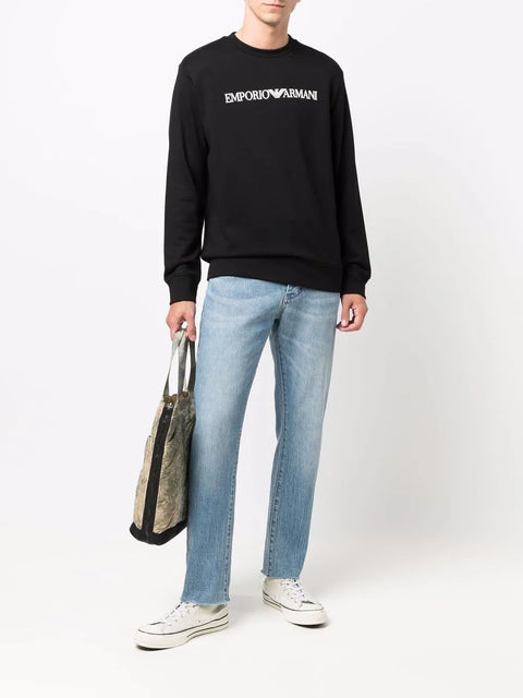 Emporio Armani Men's Black  With White Logo Print Sweatshirt    | Emporio Armani  in Lebanon