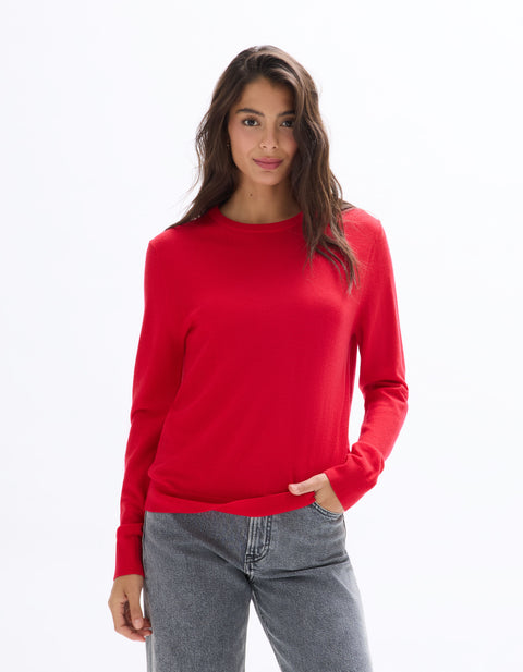 Celio Women's Red Merino Wool Crew Neck Sweater|Celio In Lebanon