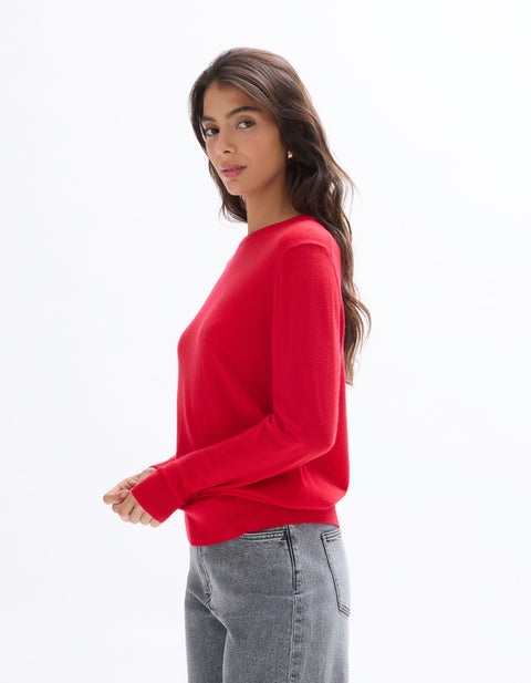 Celio Women's Red Merino Wool Crew Neck Sweater|Celio In Lebanon