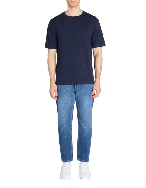 Celio Men's Navy Jehinata Boxy Crew Neck Knitted T-Shirt | Celio In Lebanon