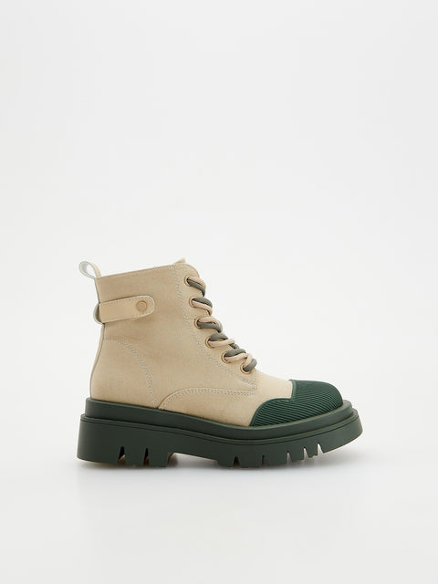 Reserved Boy's Beige & Dark Green Thick-Soled Ankle Boots | Reserved In Lebanon