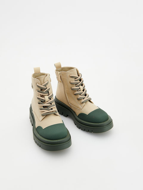 Reserved Boy's Beige & Dark Green Thick-Soled Ankle Boots | Reserved In Lebanon
