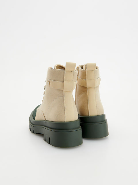 Reserved Boy's Beige & Dark Green Thick-Soled Ankle Boots | Reserved In Lebanon