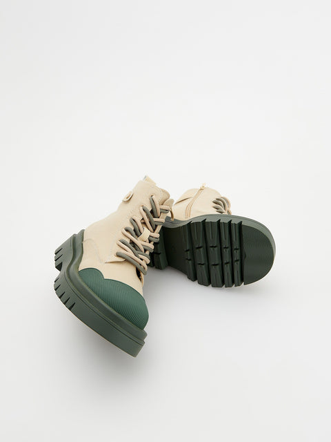 Reserved Boy's Beige & Dark Green Thick-Soled Ankle Boots | Reserved In Lebanon