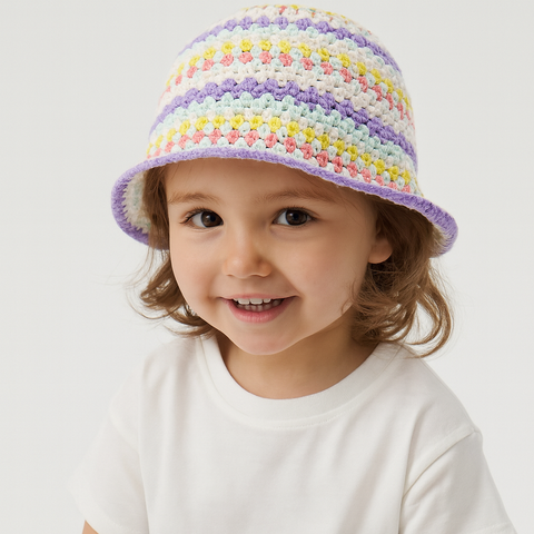 Reserved Girl's Multi Color Striped Crochet Hat | Reserved In Lebanon