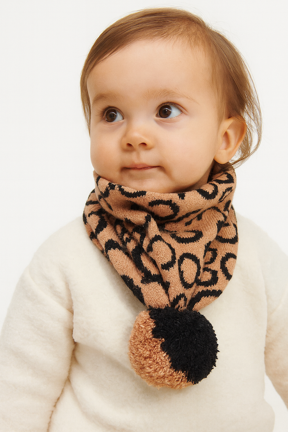 Reserved Baby Girl's Brown & Black Scarf With Pom Pom | Reserved In Lebanon
