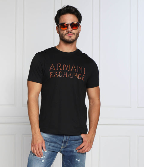 Armani Exchange Men's Black Regular Fit Chest Logo Printed T-shirt|Armani Exchange In Lebanon