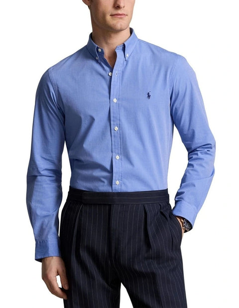 Polo Ralph Lauren Men's Blue Slim Fit Stretch End-On-End Shirt | Polo Ralph Lauren In Lebanon