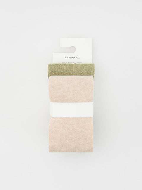 Reserved Girl's Beige & Olive Green Pack Of 2 Tights | Reserved In Lebanon