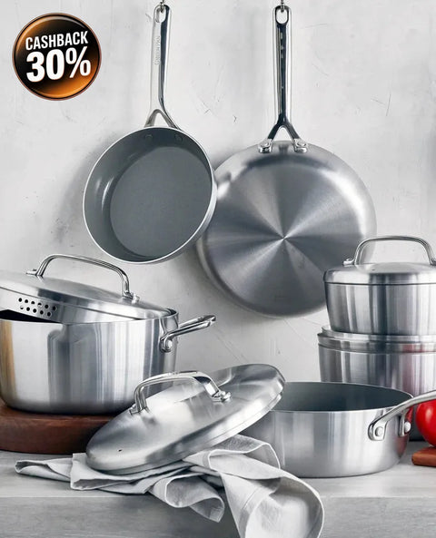 The Original Green Stainless Steel Cookware Set 10PC  Mirror Handles | The Original Green Pan In Lebanon