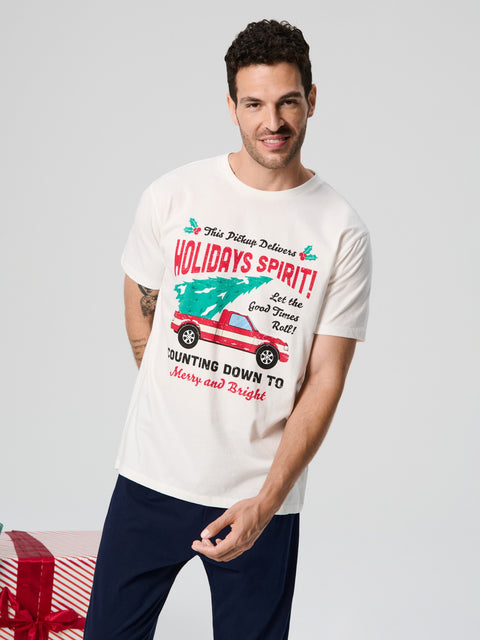 Sinsay Men's Navy & Off White Holiday Spirit Pajama Set 2pcs | Sinsay In Lebanon