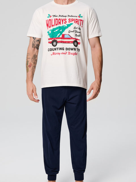 Sinsay Men's Navy & Off White Holiday Spirit Pajama Set 2pcs | Sinsay In Lebanon