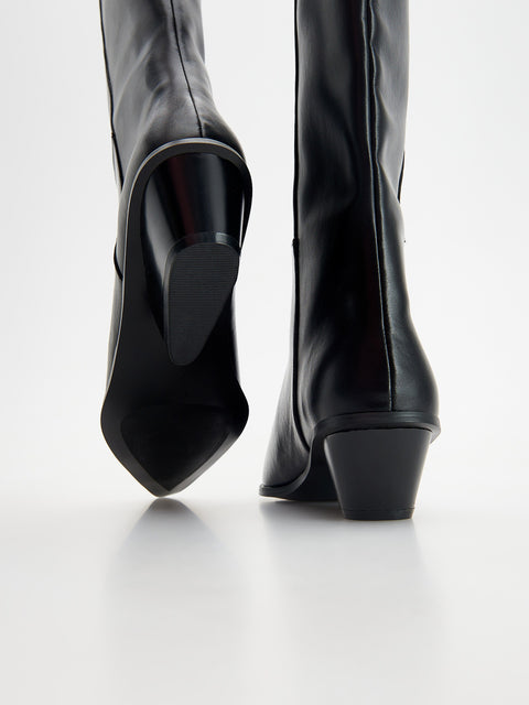 Reserved Women's Black Leather High Top Boots | Reserved In Lebanon
