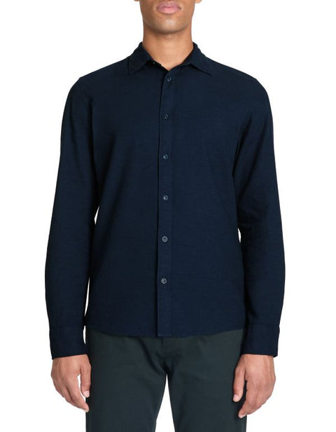 Celio Men's Navy Slim Fit Plain Long-Sleeve Flannel Shirt | Celio In Lebanon