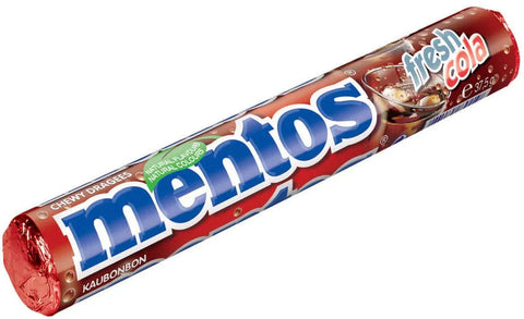 Mentos fresh cola candy roll on a white background