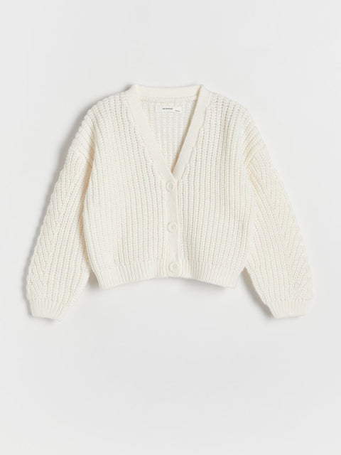 Reserved Girl's White Ribbed Knitted Cardigan | Reserved In Lebanon