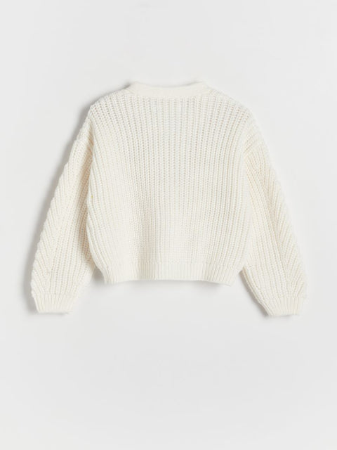 Reserved Girl's White Ribbed Knitted Cardigan | Reserved In Lebanon