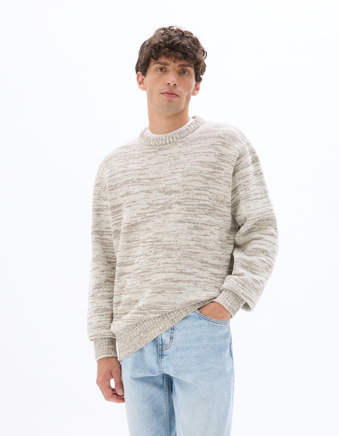 Celio Men's Ecru Marl Knit Crewneck Sweater|Celio In Lebanon