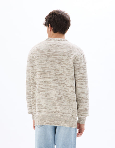 Celio Men's Ecru Marl Knit Crewneck Sweater|Celio In Lebanon