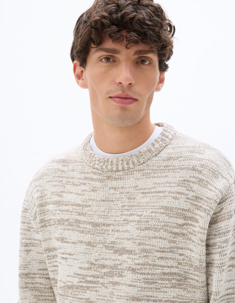 Celio Men's Ecru Marl Knit Crewneck Sweater|Celio In Lebanon