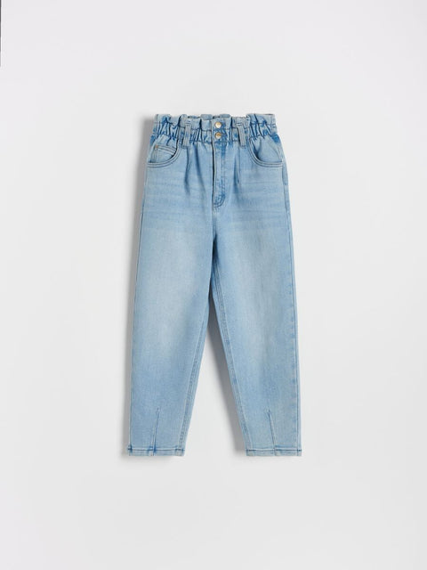 Light blue jeans on a white background