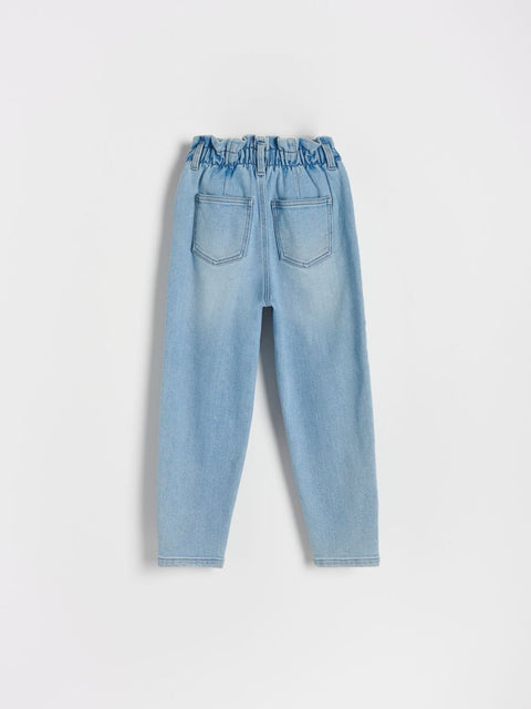 Light blue jeans on a white background