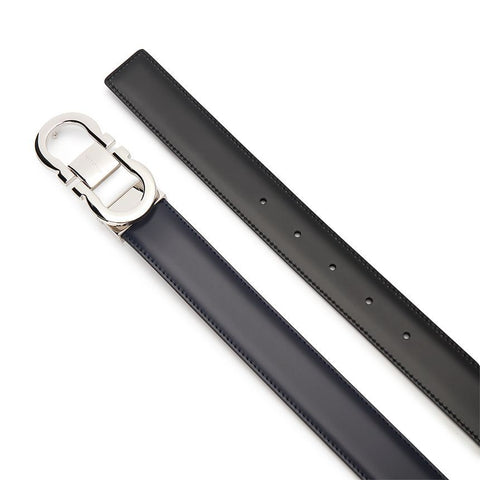 Ferragamo Men's Black Reversible Double Gancini Leather Belt | Ferragamo In Lebanon