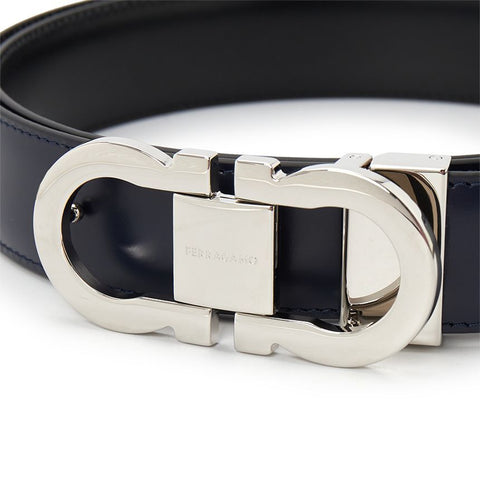 Ferragamo Men's Black Reversible Double Gancini Leather Belt | Ferragamo In Lebanon