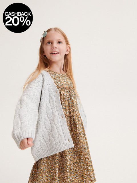 Reserved Girl's Light Grey Decorative Knit Cardigan | Reserved In Lebanon