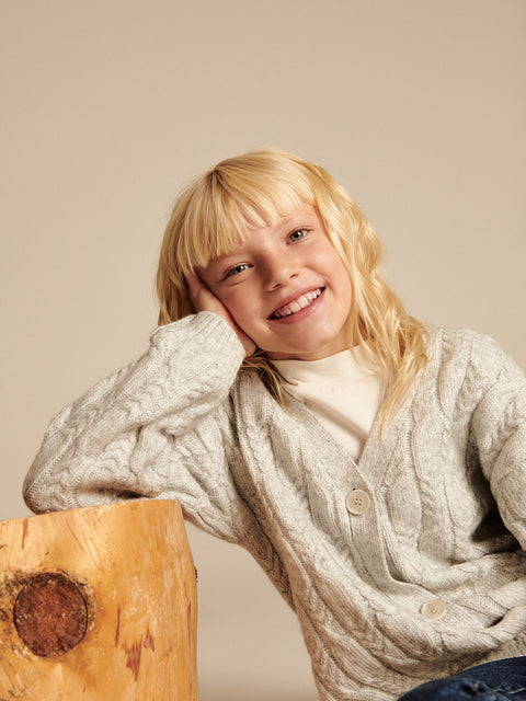 Reserved Girl's Light Grey Decorative Knit Cardigan | Reserved In Lebanon