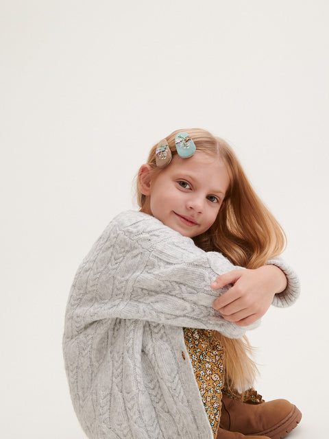 Reserved Girl's Light Grey Decorative Knit Cardigan | Reserved In Lebanon