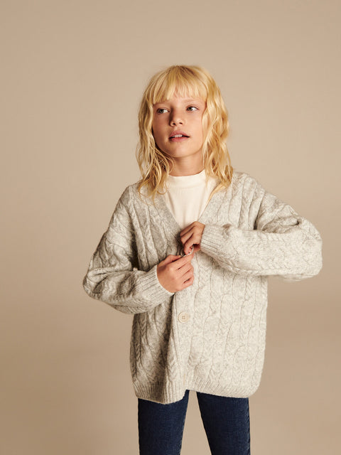 Reserved Girl's Light Grey Decorative Knit Cardigan | Reserved In Lebanon