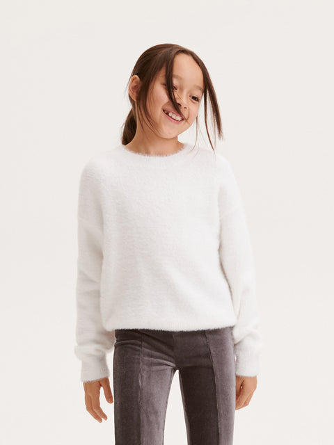 Reserved Girl's White Long-haired Knit Sweater | Reserved In Lebanon
