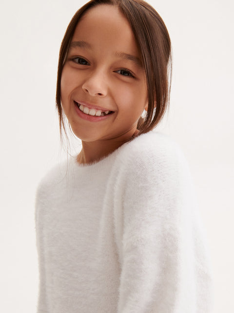 Reserved Girl's White Long-haired Knit Sweater | Reserved In Lebanon