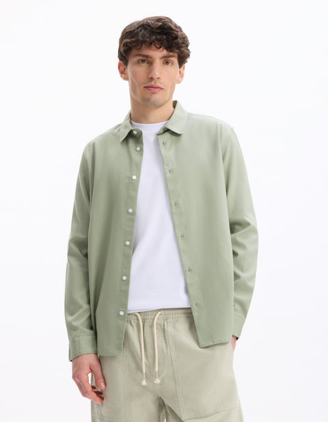 Celio Men's Sauge Green Long Sleeve Jersey Shirt | Celio in Lebanon