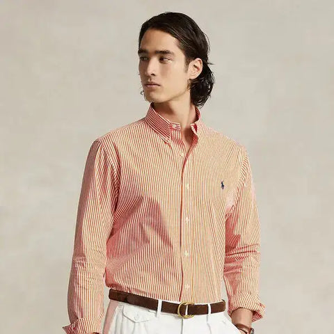 Polo Ralph Lauren Orange Striped Cotton Full Sleeve Slim Fit Shirt | Polo Ralph Lauren In Lebanon