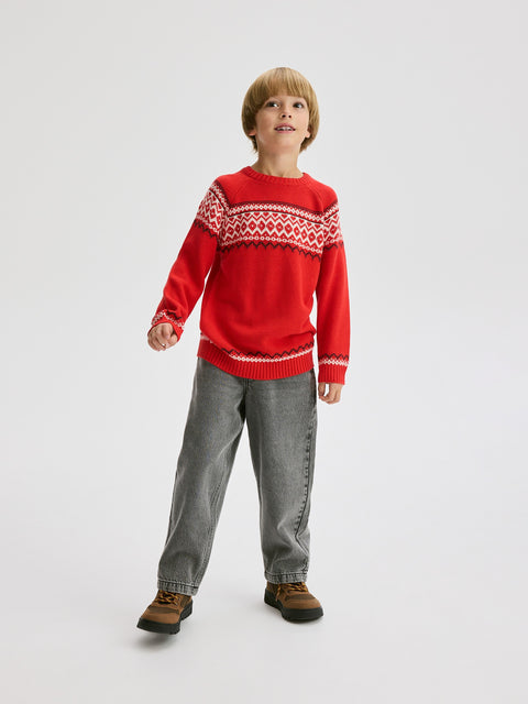 Reserved Boy's Red Winter Motif Sweater | Reserved In Lebanon