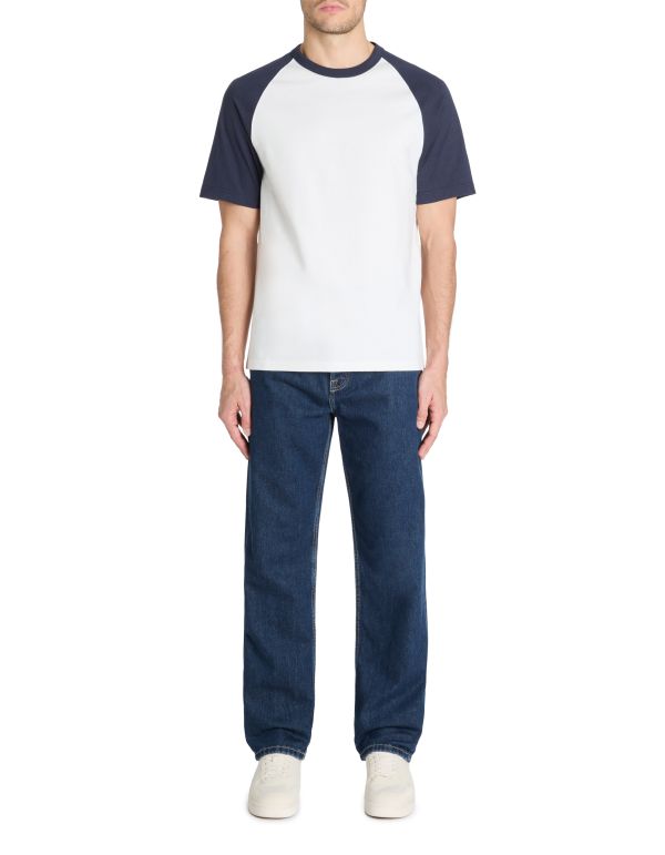 Celio Men's White & Navy Boxy Crew Neck Cotton T-Shirt | Celio In Lebanon