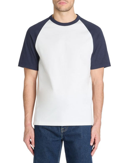 Celio Men's White & Navy Boxy Crew Neck Cotton T-Shirt | Celio In Lebanon