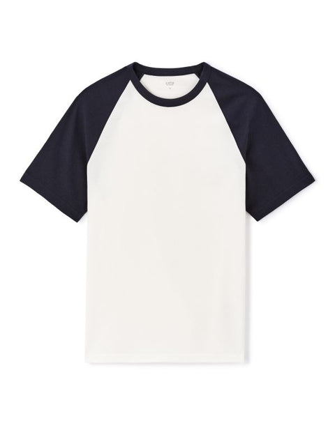 Celio Men's White & Navy Boxy Crew Neck Cotton T-Shirt | Celio In Lebanon