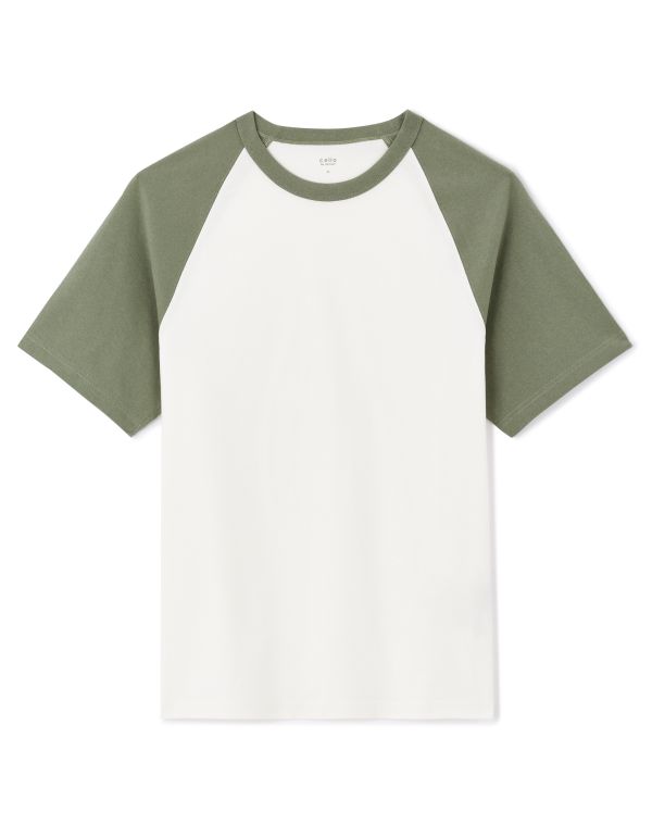 Celio Men’s White & Sage Green Cotton Boxy Crew Neck T-Shirt|Celio In Lebanon