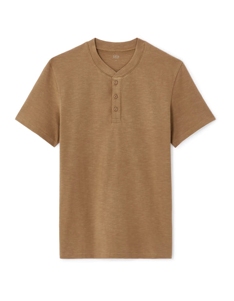 Brown henley shirt on a white background