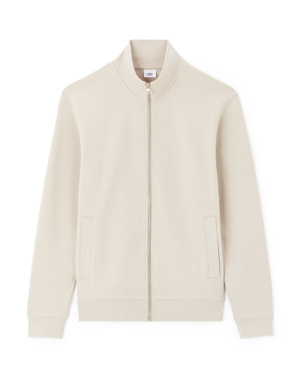 Celio Men's Sand Full-Zip Mock Neck Sweatshirt|Celio In Lebanon