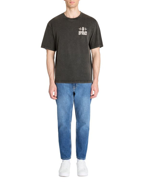 Celio Men’s Washed Black Oversized Printed Cotton Crew Neck T-Shirt|Celio In Lebanon