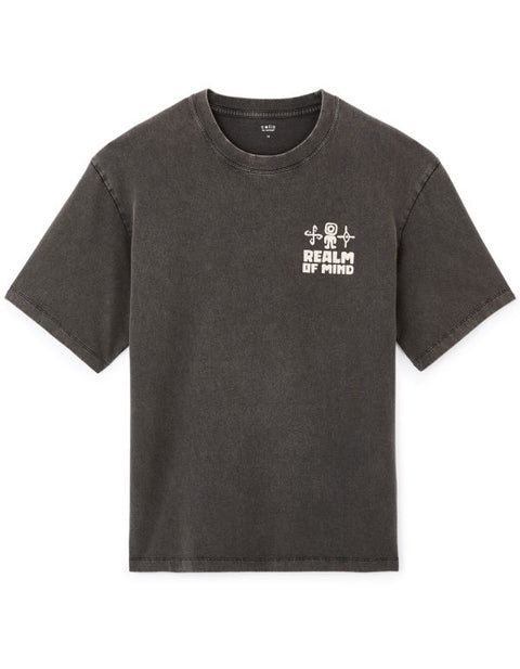Celio Men’s Washed Black Oversized Printed Cotton Crew Neck T-Shirt|Celio In Lebanon
